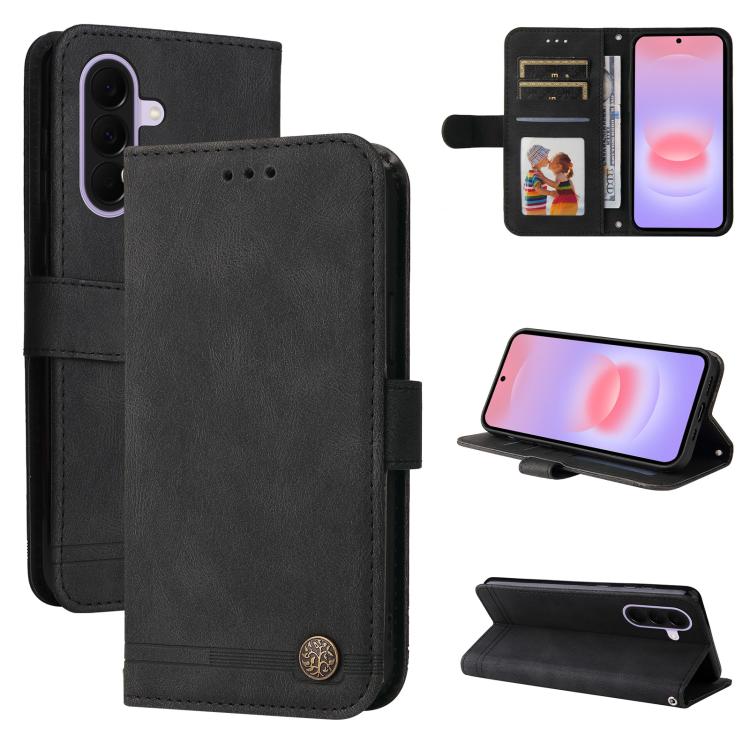 Custodia per telefono in pelle con bottone in metallo e motivo albero della vita Skin Feel, For Galaxy A57 5G, For Galaxy A37 5G, For Galaxy A27 5G, For Galaxy A17 / A26 / A16 5G