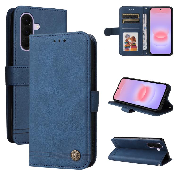Custodia per telefono in pelle con bottone in metallo e motivo albero della vita Skin Feel, For Galaxy A57 5G, For Galaxy A37 5G, For Galaxy A27 5G, For Galaxy A17 / A26 / A16 5G