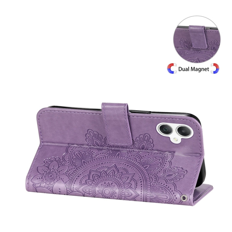 Custodia per telefono in pelle con stampa a fiori a sette petali, For Galaxy A06 4G / 5G, For Galaxy A36 5G / A56 5G, For Galaxy A25 5G Japan Version / A25e