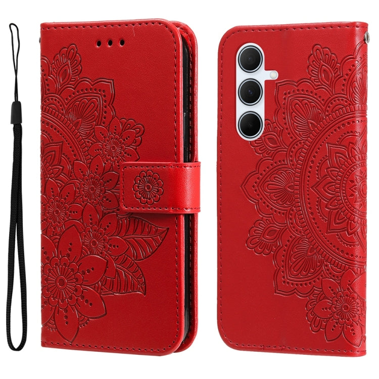 Custodia per telefono in pelle con stampa a fiori a sette petali, For Galaxy A06 4G / 5G, For Galaxy A36 5G / A56 5G, For Galaxy A25 5G Japan Version / A25e