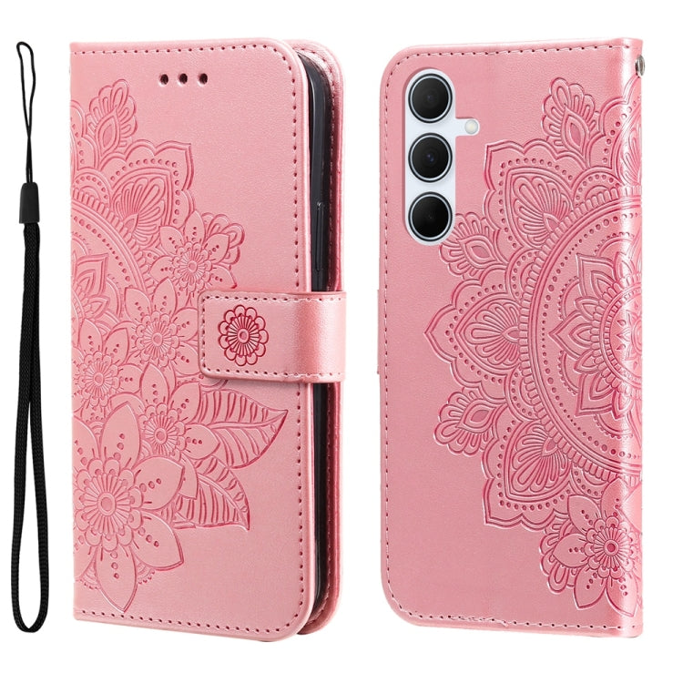 Custodia per telefono in pelle con stampa a fiori a sette petali, For Galaxy A06 4G / 5G, For Galaxy A36 5G / A56 5G, For Galaxy A25 5G Japan Version / A25e