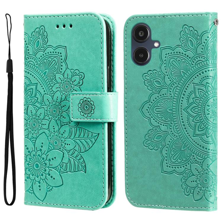 Custodia per telefono in pelle con stampa a fiori a sette petali, For Galaxy A06 4G / 5G, For Galaxy A36 5G / A56 5G, For Galaxy A25 5G Japan Version / A25e