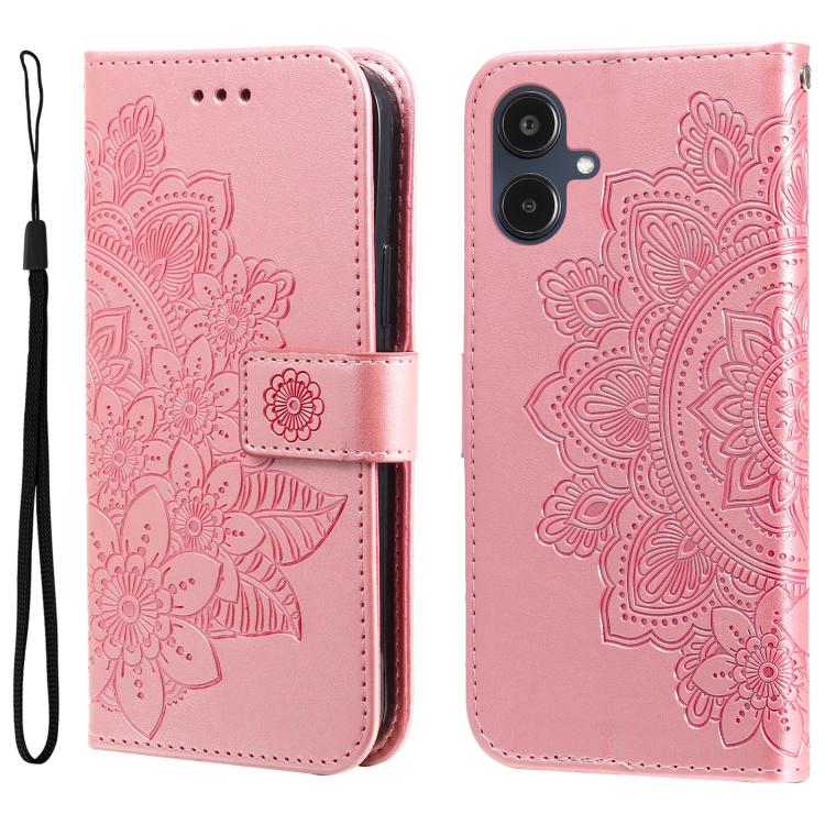 Custodia per telefono in pelle con stampa a fiori a sette petali, For Galaxy A06 4G / 5G, For Galaxy A36 5G / A56 5G, For Galaxy A25 5G Japan Version / A25e