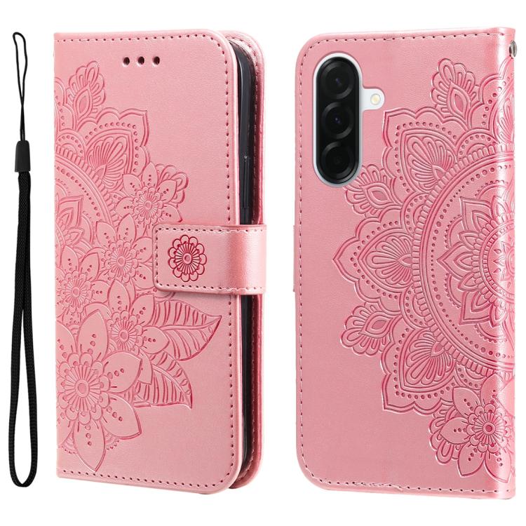 Custodia per telefono in pelle con stampa a fiori a sette petali, For Galaxy A57 5G, For Galaxy A37 5G, For Galaxy A27 5G, For Galaxy A17 / A26 / A16 5G