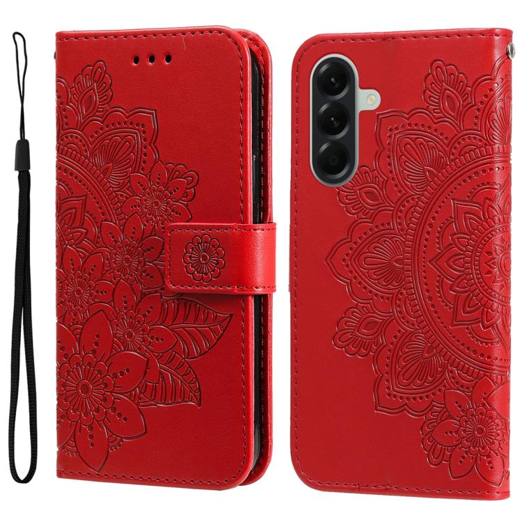 Custodia per telefono in pelle con stampa a fiori a sette petali, For Galaxy A57 5G, For Galaxy A37 5G, For Galaxy A27 5G, For Galaxy A17 / A26 / A16 5G