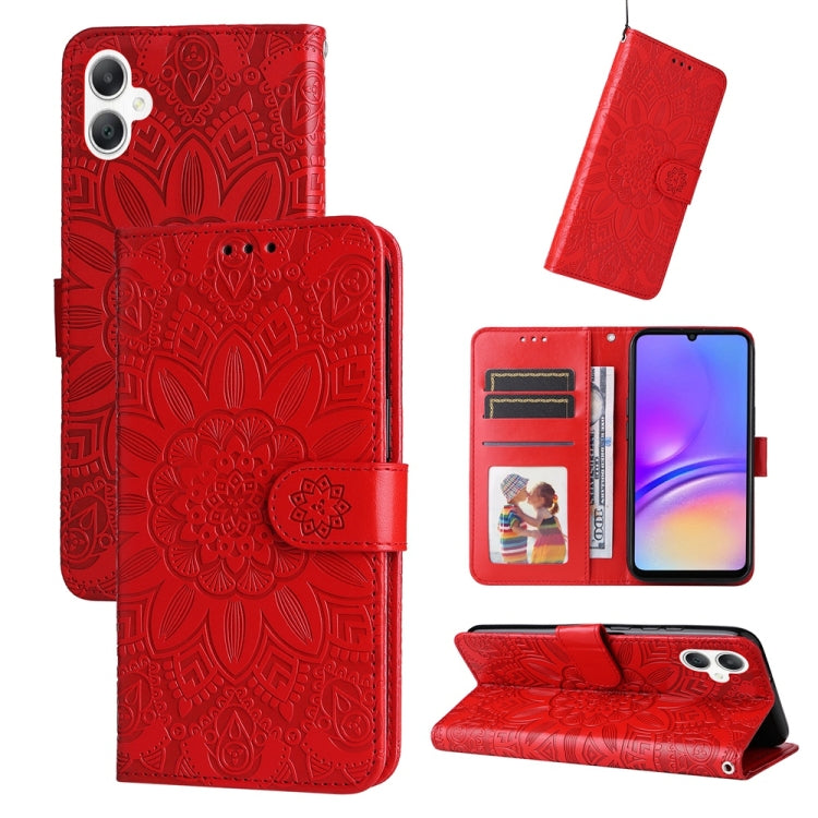 Custodia per telefono in pelle con stampa girasole in rilievo, For Galaxy A06 4G / 5G, For Galaxy A56 5G, For Galaxy A36 5G, For Galaxy A25 5G Japan Version / A25e