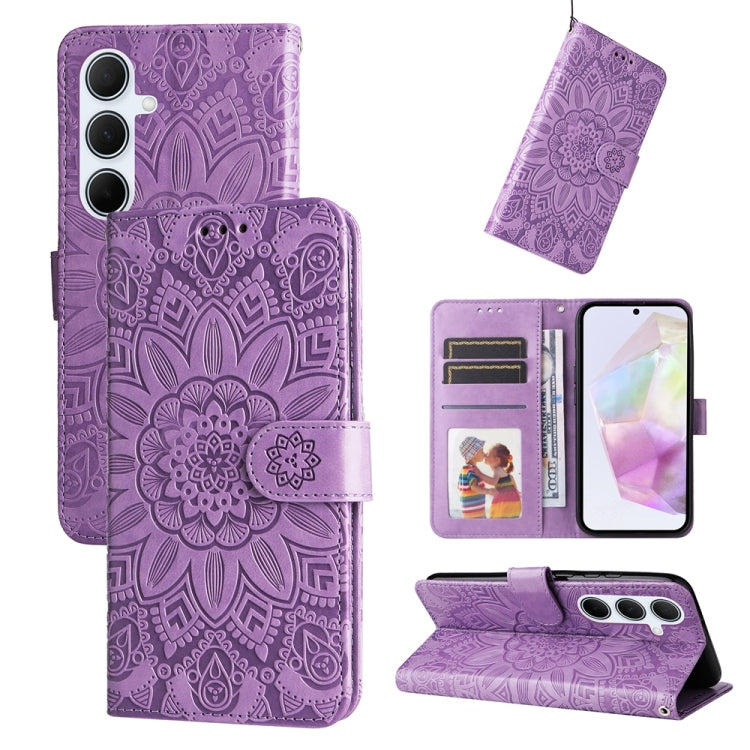 Custodia per telefono in pelle con stampa girasole in rilievo, For Galaxy A06 4G / 5G, For Galaxy A56 5G, For Galaxy A36 5G, For Galaxy A25 5G Japan Version / A25e