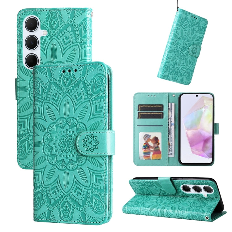 Custodia per telefono in pelle con stampa girasole in rilievo, For Galaxy A06 4G / 5G, For Galaxy A56 5G, For Galaxy A36 5G, For Galaxy A25 5G Japan Version / A25e