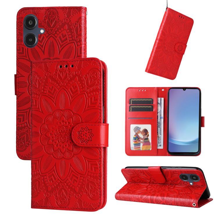 Custodia per telefono in pelle con stampa girasole in rilievo, For Galaxy A06 4G / 5G, For Galaxy A56 5G, For Galaxy A36 5G, For Galaxy A25 5G Japan Version / A25e