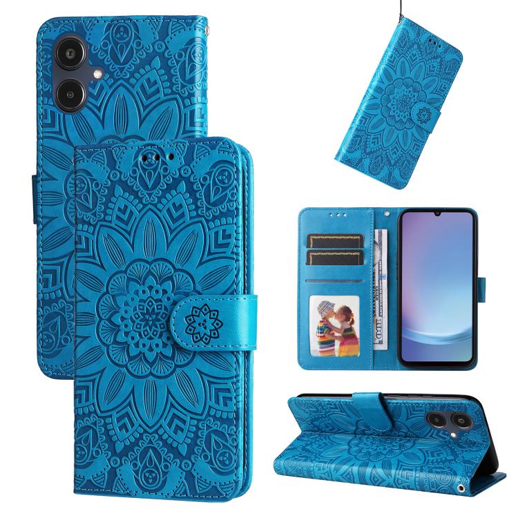 Custodia per telefono in pelle con stampa girasole in rilievo, For Galaxy A06 4G / 5G, For Galaxy A56 5G, For Galaxy A36 5G, For Galaxy A25 5G Japan Version / A25e