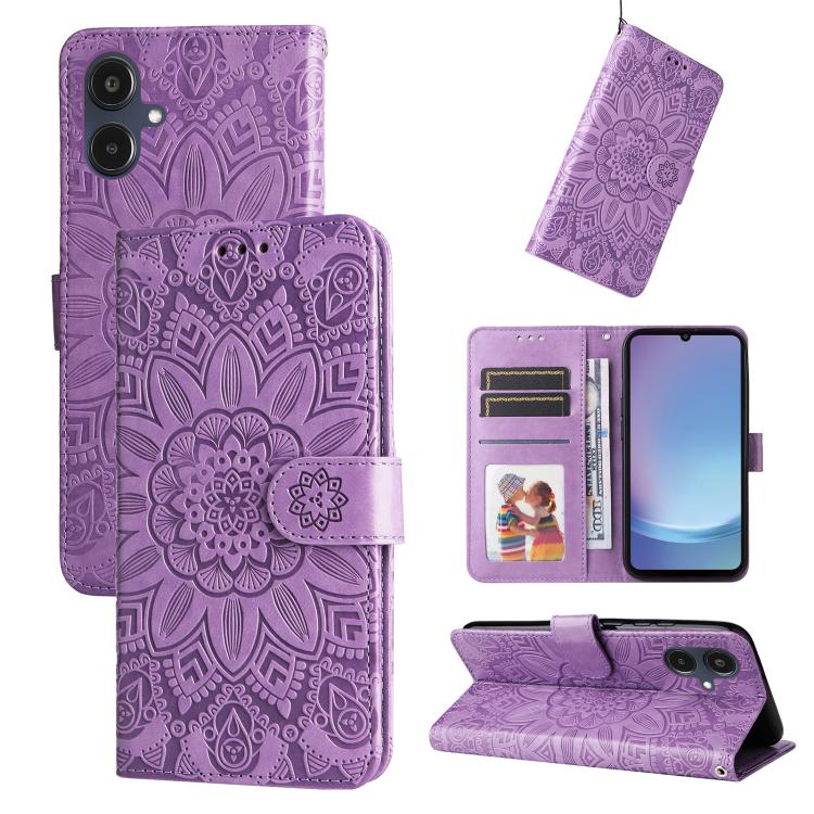 Custodia per telefono in pelle con stampa girasole in rilievo, For Galaxy A06 4G / 5G, For Galaxy A56 5G, For Galaxy A36 5G, For Galaxy A25 5G Japan Version / A25e