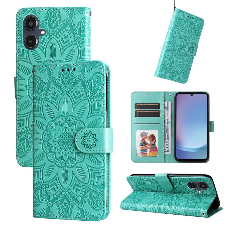 Custodia per telefono in pelle con stampa girasole in rilievo, For Galaxy A06 4G / 5G, For Galaxy A56 5G, For Galaxy A36 5G, For Galaxy A25 5G Japan Version / A25e