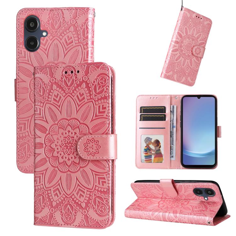 Custodia per telefono in pelle con stampa girasole in rilievo, For Galaxy A06 4G / 5G, For Galaxy A56 5G, For Galaxy A36 5G, For Galaxy A25 5G Japan Version / A25e