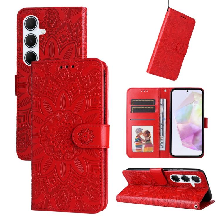Custodia per telefono in pelle con stampa girasole in rilievo, For Galaxy A06 4G / 5G, For Galaxy A56 5G, For Galaxy A36 5G, For Galaxy A25 5G Japan Version / A25e