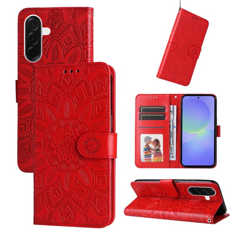 Custodia per telefono in pelle con stampa girasole in rilievo, For Galaxy A57 5G, For Galaxy A37 5G, For Galaxy A27 5G, For Galaxy A17 / A26 / A16 5G