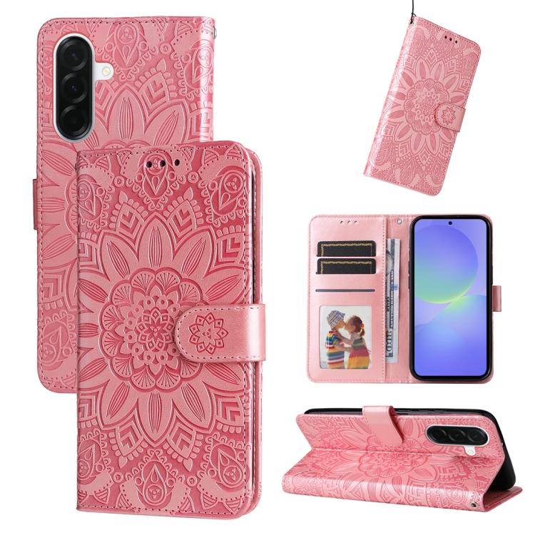 Custodia per telefono in pelle con stampa girasole in rilievo, For Galaxy A57 5G, For Galaxy A37 5G, For Galaxy A27 5G, For Galaxy A17 / A26 / A16 5G