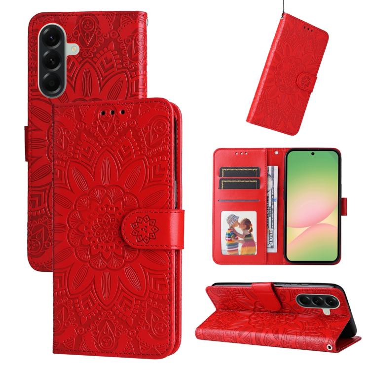 Custodia per telefono in pelle con stampa girasole in rilievo, For Galaxy A57 5G, For Galaxy A37 5G, For Galaxy A27 5G, For Galaxy A17 / A26 / A16 5G