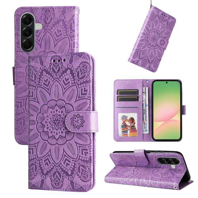 Custodia per telefono in pelle con stampa girasole in rilievo, For Galaxy A57 5G, For Galaxy A37 5G, For Galaxy A27 5G, For Galaxy A17 / A26 / A16 5G