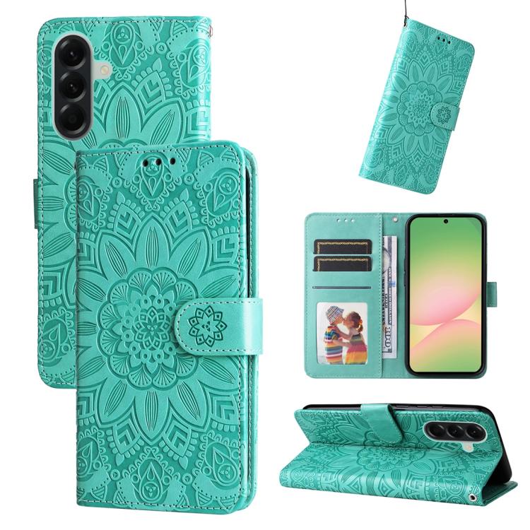 Custodia per telefono in pelle con stampa girasole in rilievo, For Galaxy A57 5G, For Galaxy A37 5G, For Galaxy A27 5G, For Galaxy A17 / A26 / A16 5G
