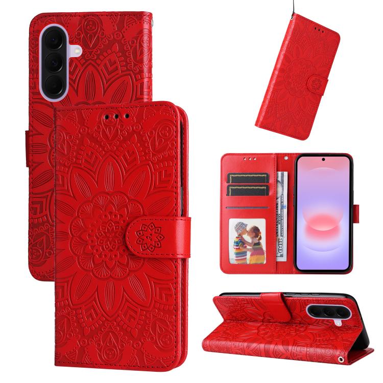 Custodia per telefono in pelle con stampa girasole in rilievo, For Galaxy A57 5G, For Galaxy A37 5G, For Galaxy A27 5G, For Galaxy A17 / A26 / A16 5G