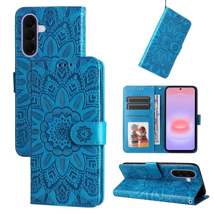 Custodia per telefono in pelle con stampa girasole in rilievo, For Galaxy A57 5G, For Galaxy A37 5G, For Galaxy A27 5G, For Galaxy A17 / A26 / A16 5G