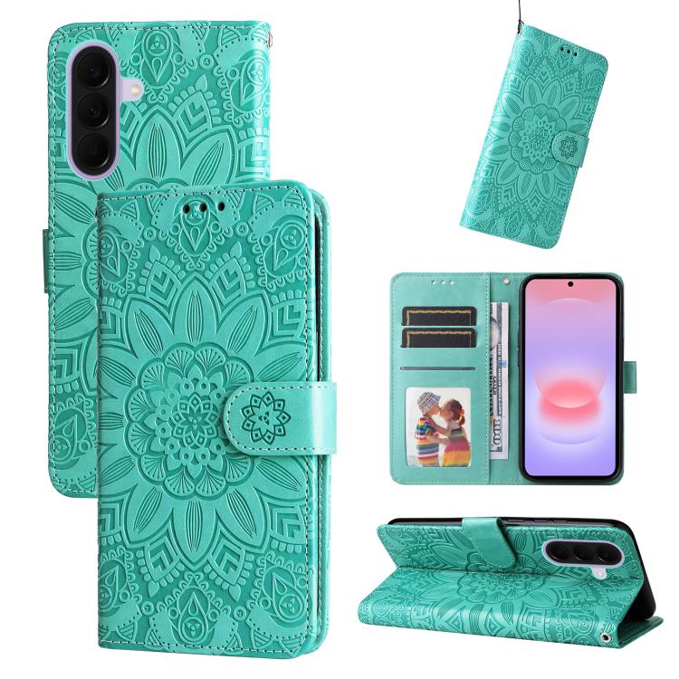 Custodia per telefono in pelle con stampa girasole in rilievo, For Galaxy A57 5G, For Galaxy A37 5G, For Galaxy A27 5G, For Galaxy A17 / A26 / A16 5G