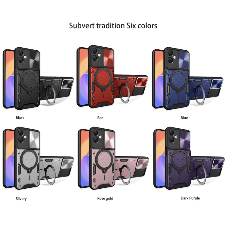 Custodia per telefono con supporto magnetico Camshield scorrevole con texture CD, For Samsung Galaxy A06 4G, For Samsung Galaxy A25 5G Global