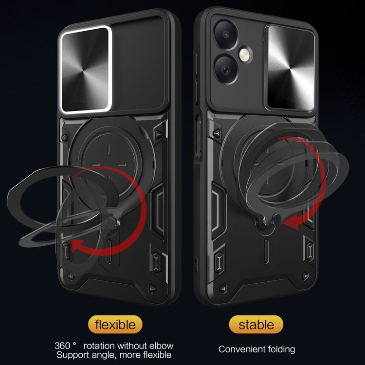 Custodia per telefono con supporto magnetico Camshield scorrevole con texture CD, For Samsung Galaxy A06 4G, For Samsung Galaxy A25 5G Global