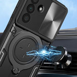 Custodia per telefono con supporto magnetico Camshield scorrevole con texture CD, For Samsung Galaxy A36 5G, For Samsung Galaxy A16 5G, For Samsung Galaxy A06 4G, For Samsung Galaxy A25 5G Global