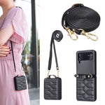 Custodia per telefono in pelle con cordino a tracolla a forma di V, For Samsung Galaxy Z Flip4, For Samsung Galaxy Z Flip3