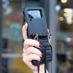 Custodia per telefono in pelle con cordino a tracolla a forma di V, For Samsung Galaxy Z Flip4, For Samsung Galaxy Z Flip3