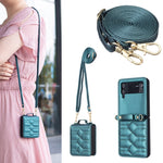 Custodia per telefono in pelle con cordino a tracolla a forma di V, For Samsung Galaxy Z Flip4, For Samsung Galaxy Z Flip3