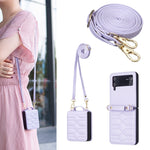 Custodia per telefono in pelle con cordino a tracolla a forma di V, For Samsung Galaxy Z Flip4, For Samsung Galaxy Z Flip3