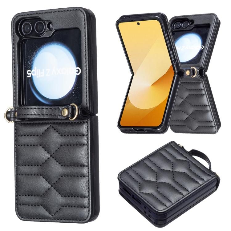 Custodia per telefono in pelle con cordino a tracolla a forma di V, For Galaxy Z Flip8 5G, For Samsung Galaxy Z Flip7 FE / Flip6, For Samsung Galaxy Z Flip7, For Samsung Galaxy Z Flip5