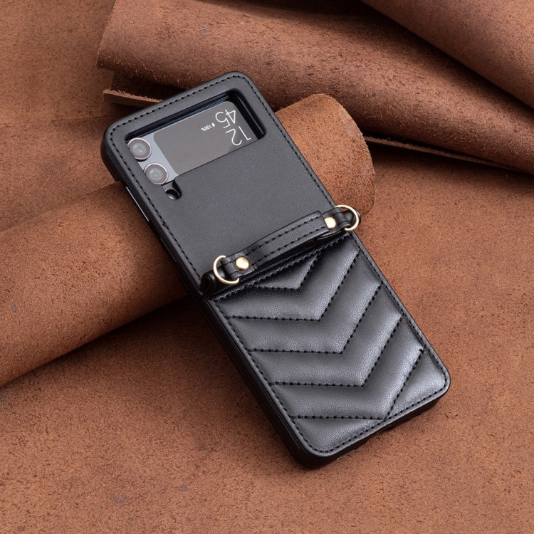 Custodia per telefono in pelle con cordino a tracolla a forma di onda, For Samsung Galaxy Z Flip4, For Samsung Galaxy Z Flip3