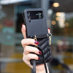Custodia per telefono in pelle con cordino a tracolla a forma di onda, For Samsung Galaxy Z Flip4, For Samsung Galaxy Z Flip3