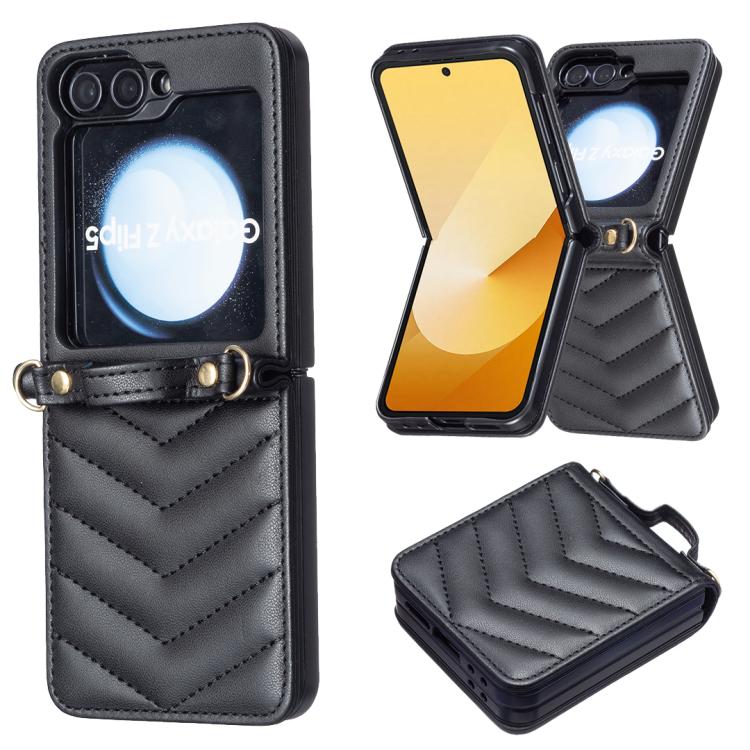 Custodia per telefono in pelle con cordino a tracolla a forma di onda, For Galaxy Z Flip8 5G, For Samsung Galaxy Z Flip7 FE / Flip6, For Samsung Galaxy Z Flip7, For Samsung Galaxy Z Flip5