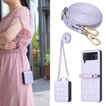 Custodia per telefono in pelle con cordino a tracolla di forma quadrata, For Samsung Galaxy Z Flip4, For Samsung Galaxy Z Flip3