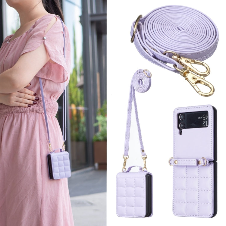 Custodia per telefono in pelle con cordino a tracolla di forma quadrata, For Samsung Galaxy Z Flip4, For Samsung Galaxy Z Flip3