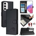 Custodia per telefono in pelle RFID con motivo gatto in rilievo con cordino, For Samsung Galaxy S25 Ultra 5G, For Samsung Galaxy S24 FE 5G