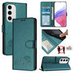 Custodia per telefono in pelle RFID con motivo gatto in rilievo con cordino, For Samsung Galaxy S25 Ultra 5G, For Samsung Galaxy S24 FE 5G