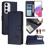 Custodia per telefono in pelle RFID con motivo gatto in rilievo con cordino, For Samsung Galaxy S25 Ultra 5G, For Samsung Galaxy S24 FE 5G