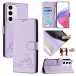 Custodia per telefono in pelle RFID con motivo gatto in rilievo con cordino, For Samsung Galaxy S25 Ultra 5G, For Samsung Galaxy S24 FE 5G