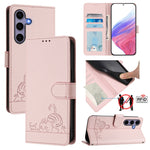 Custodia per telefono in pelle RFID con motivo gatto in rilievo con cordino, For Samsung Galaxy S26 5G, For Samsung Galaxy S25 Edge 5G, For Samsung Galaxy S25 5G, For Samsung Galaxy S25+ 5G