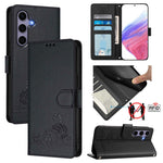Custodia per telefono in pelle RFID con motivo gatto in rilievo con cordino, For Samsung Galaxy S26 5G, For Samsung Galaxy S25 Edge 5G, For Samsung Galaxy S25 5G, For Samsung Galaxy S25+ 5G