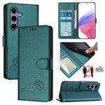 Custodia per telefono in pelle RFID con motivo gatto in rilievo con cordino, For Samsung Galaxy S26 5G, For Samsung Galaxy S25 Edge 5G, For Samsung Galaxy S25 5G, For Samsung Galaxy S25+ 5G