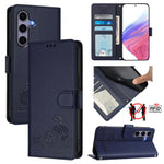 Custodia per telefono in pelle RFID con motivo gatto in rilievo con cordino, For Samsung Galaxy S26 5G, For Samsung Galaxy S25 Edge 5G, For Samsung Galaxy S25 5G, For Samsung Galaxy S25+ 5G