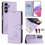 Custodia per telefono in pelle RFID con motivo gatto in rilievo con cordino, For Samsung Galaxy S26 5G, For Samsung Galaxy S25 Edge 5G, For Samsung Galaxy S25 5G, For Samsung Galaxy S25+ 5G