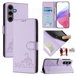 Custodia per telefono in pelle RFID con motivo gatto in rilievo con cordino, For Samsung Galaxy S26 5G, For Samsung Galaxy S25 Edge 5G, For Samsung Galaxy S25 5G, For Samsung Galaxy S25+ 5G