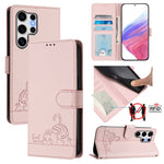 Custodia per telefono in pelle RFID con motivo gatto in rilievo con cordino, For Samsung Galaxy S25 Ultra 5G, For Samsung Galaxy S24 FE 5G